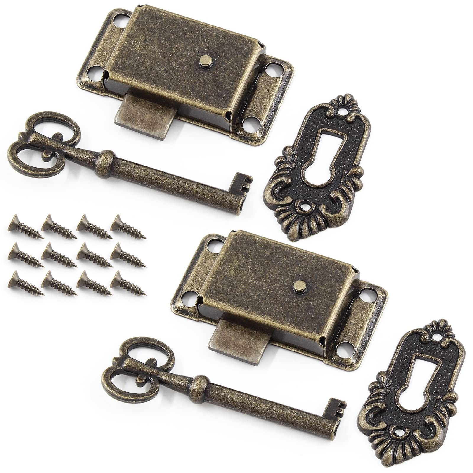 Kyuionty 2 Sets Skeleton Key Lock Decorative Antique Bronze