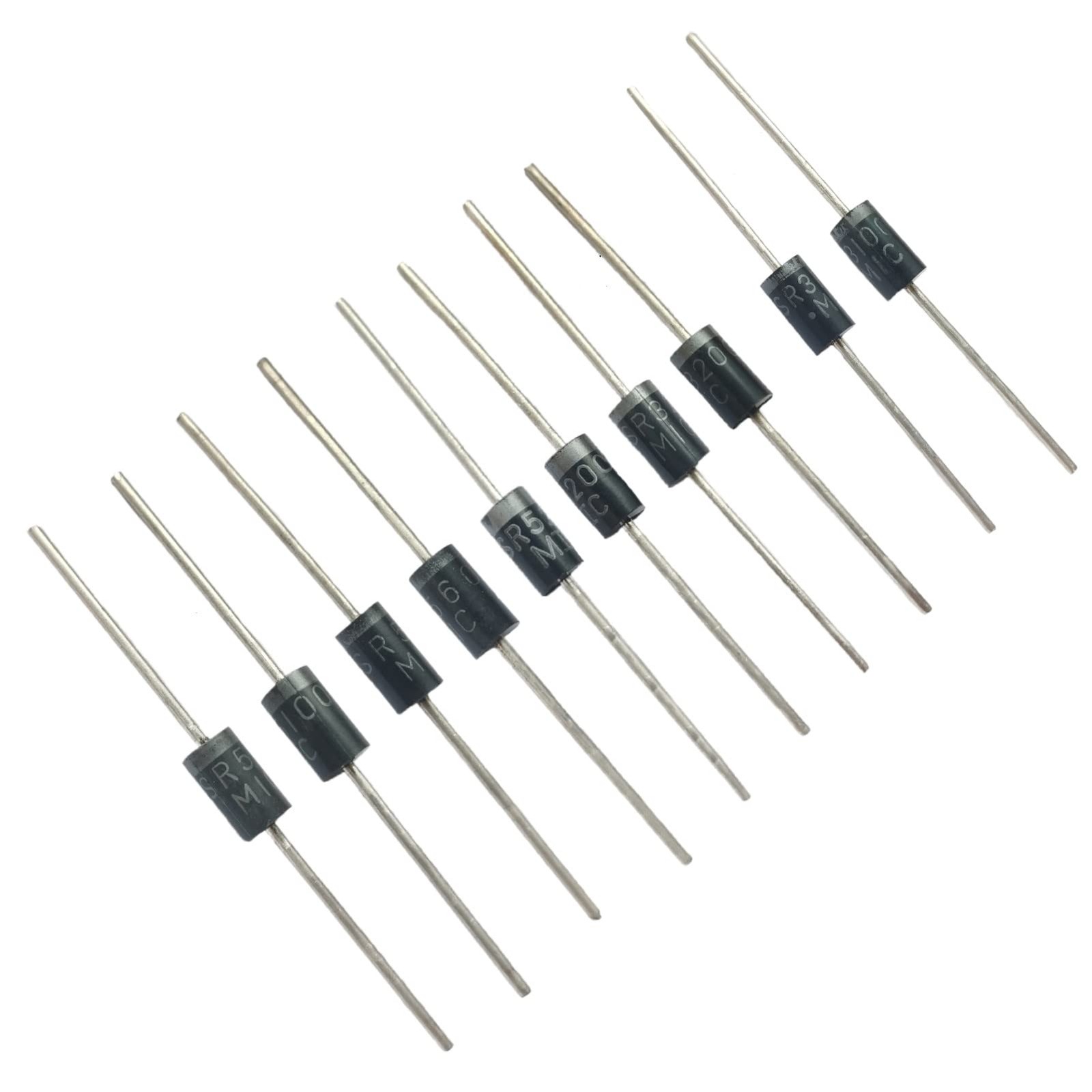 50pcs 5Types Schottky diodes,Package Including:SR3100 SR3200 SR560 SR5100 SR5200