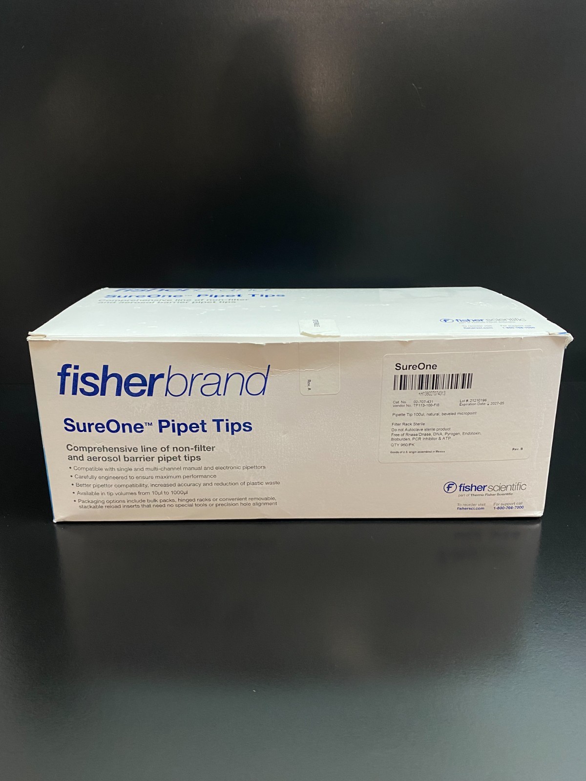 Fisherbrand Cat No 02-707-431 SureOne 100uL Beveled Micropoint Pipette Tips 9PK