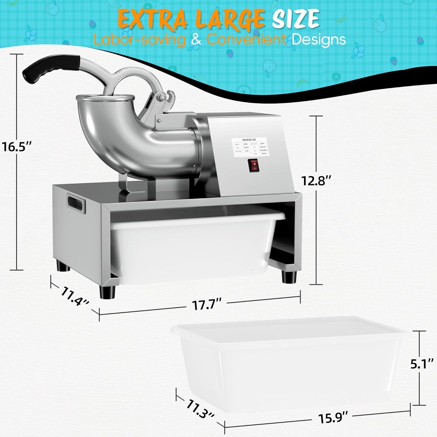 500LB/H Commercial Snow Cone Machine,300W Big Ice Shaving Machine for Home Party