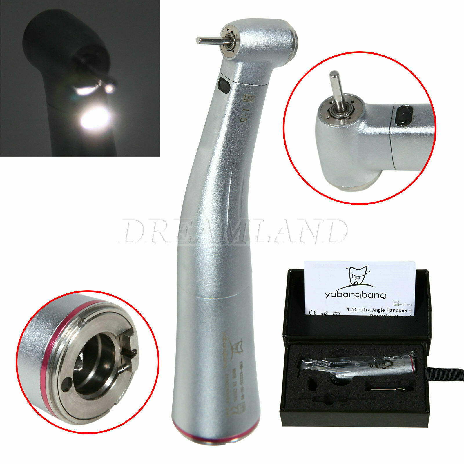 Dental 1:5 Contra Angle / LED Fiber Optic Handpiece fit NSK 1.60mm Burs