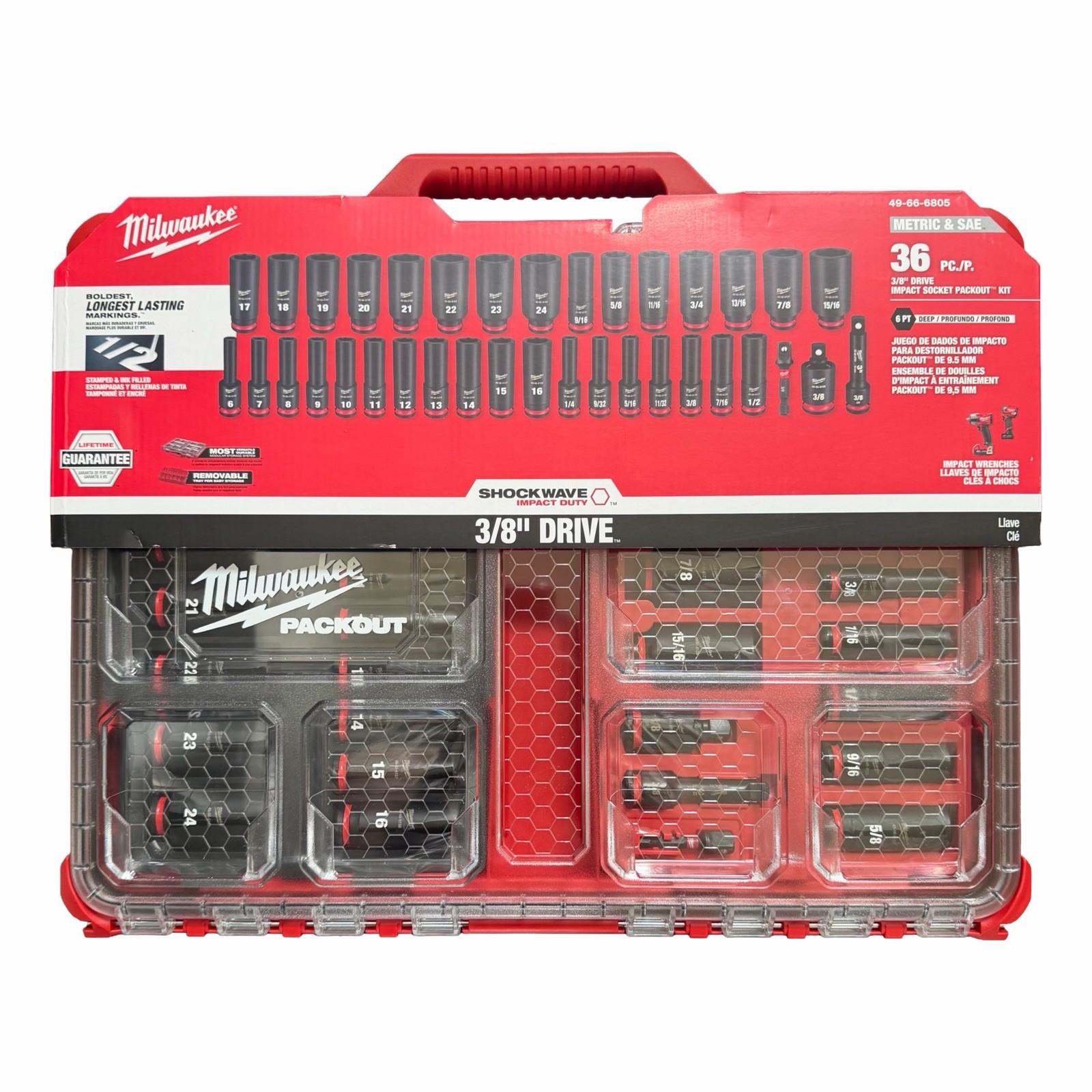 Milwaukee SHOCKWAVE 3/8 in. Drive Metric & SAE Deep Well Impact Socket Set 36-Pc