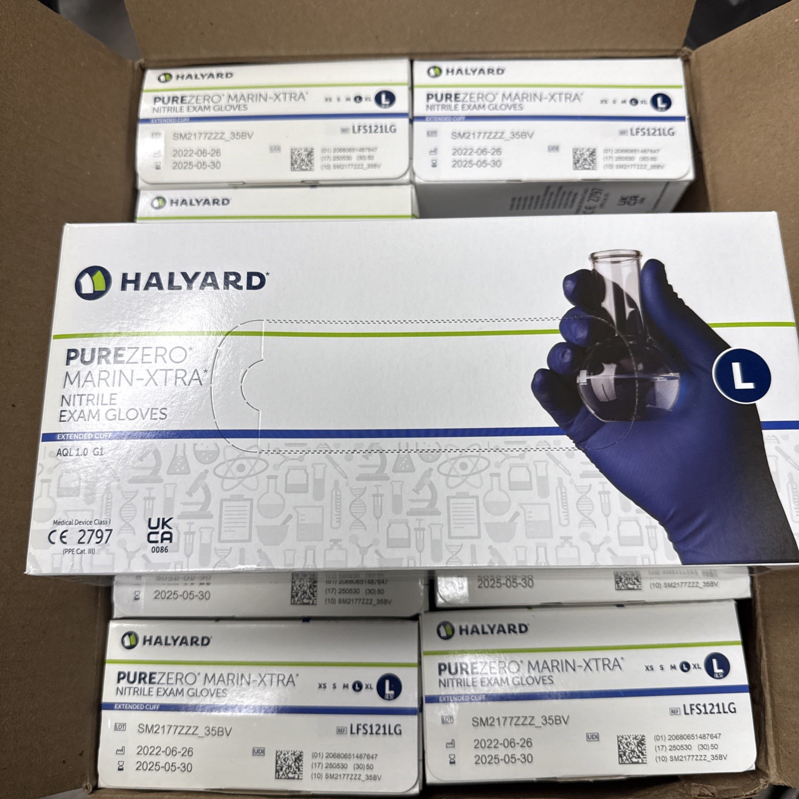 Halyard PureZero Nitrile Gloves LFS121LG Size: Large Case Of 10 Boxes (50 each)
