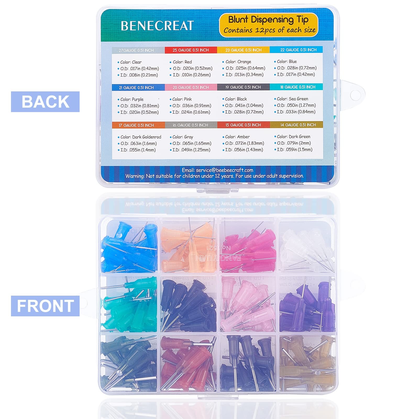 BENECREAT 144PCS 0.5 Inch 12 Different Gauge Blunt Tip Inch-12 Size