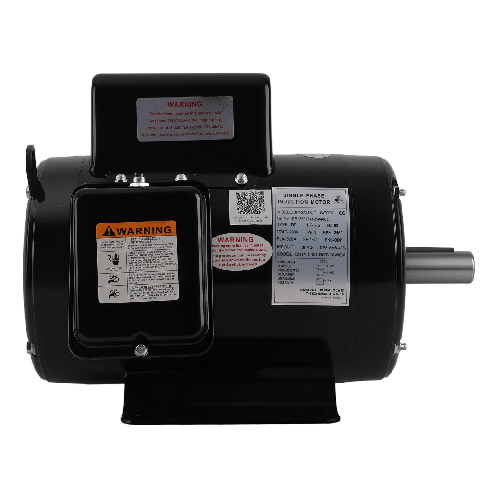 7.5HP Air Compressor Electric Motor 230V 3450RPM 184T Frame CW/CCW Rotate 1-1/8″