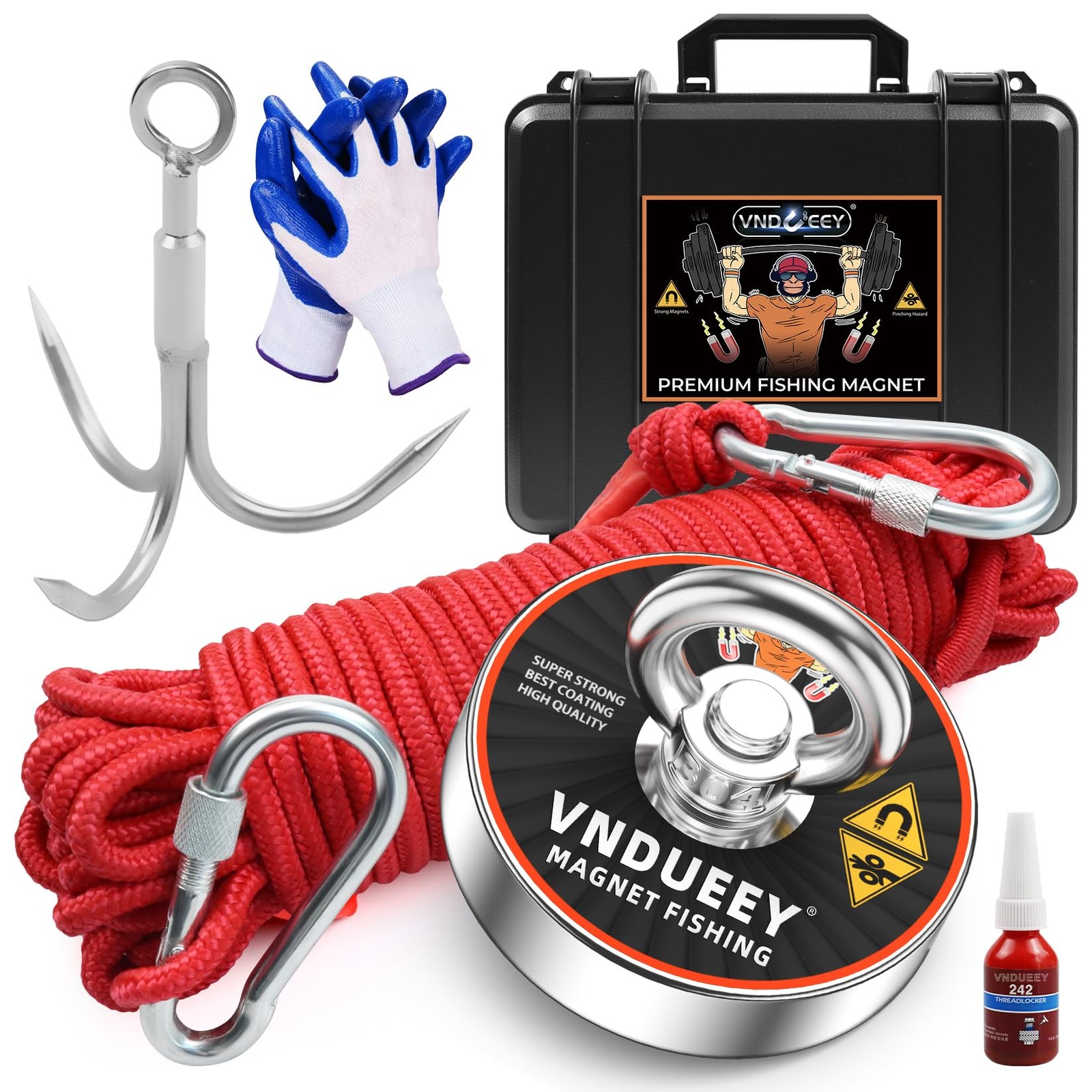 VNDUEEY Magnet Fishing Kit with Rope, Fishing Magnets 700 LBS Pulling Force, Hea