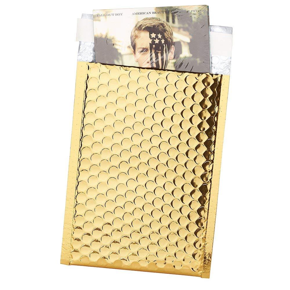 25 Extra Wide #0 Metallic Gold Poly Bubble Mailers 7×10 (Inner 6.625×9.25)