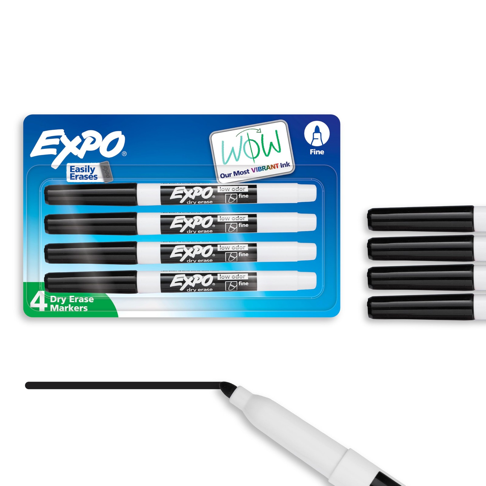 4 Pack Black Dry Erase Markers Fine Tip Low Odor Whiteboard Pens Home School