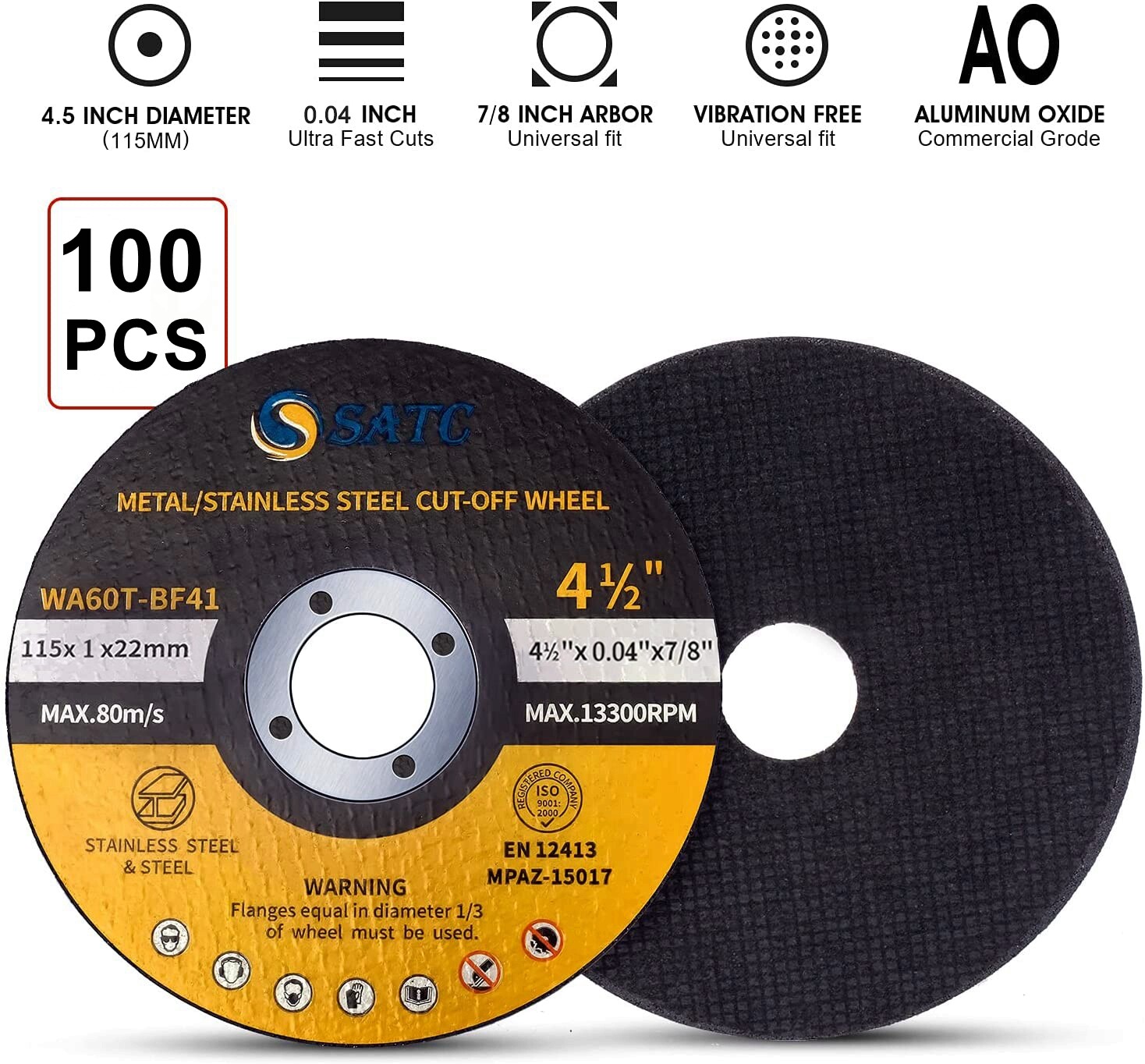500PACK 4-1/2″ x .040″ x 7/8″ Cut off Wheels Stainless Steel Metal Cutting Discs