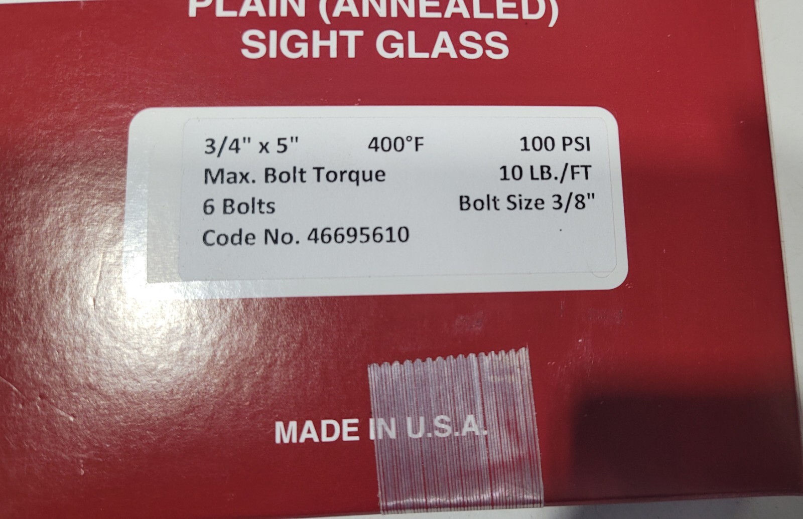 BOROSILICATE PLAIN(ANNEALED) SIGHT GLASS 5″ 400F 100 PSI 46695610