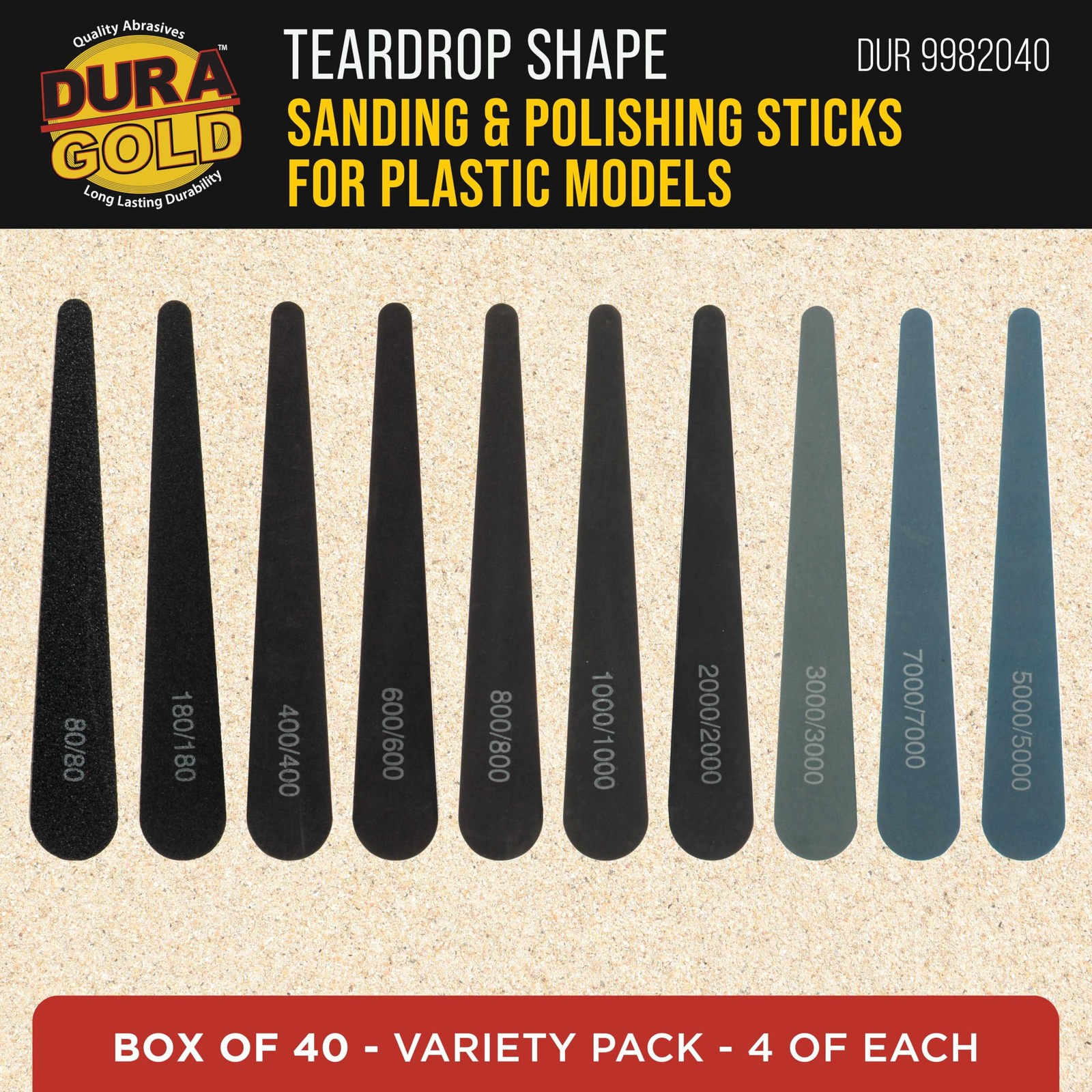 Dura-Gold Sanding Sticks and Polishing for Plastic Models, 5″ x 3/4″