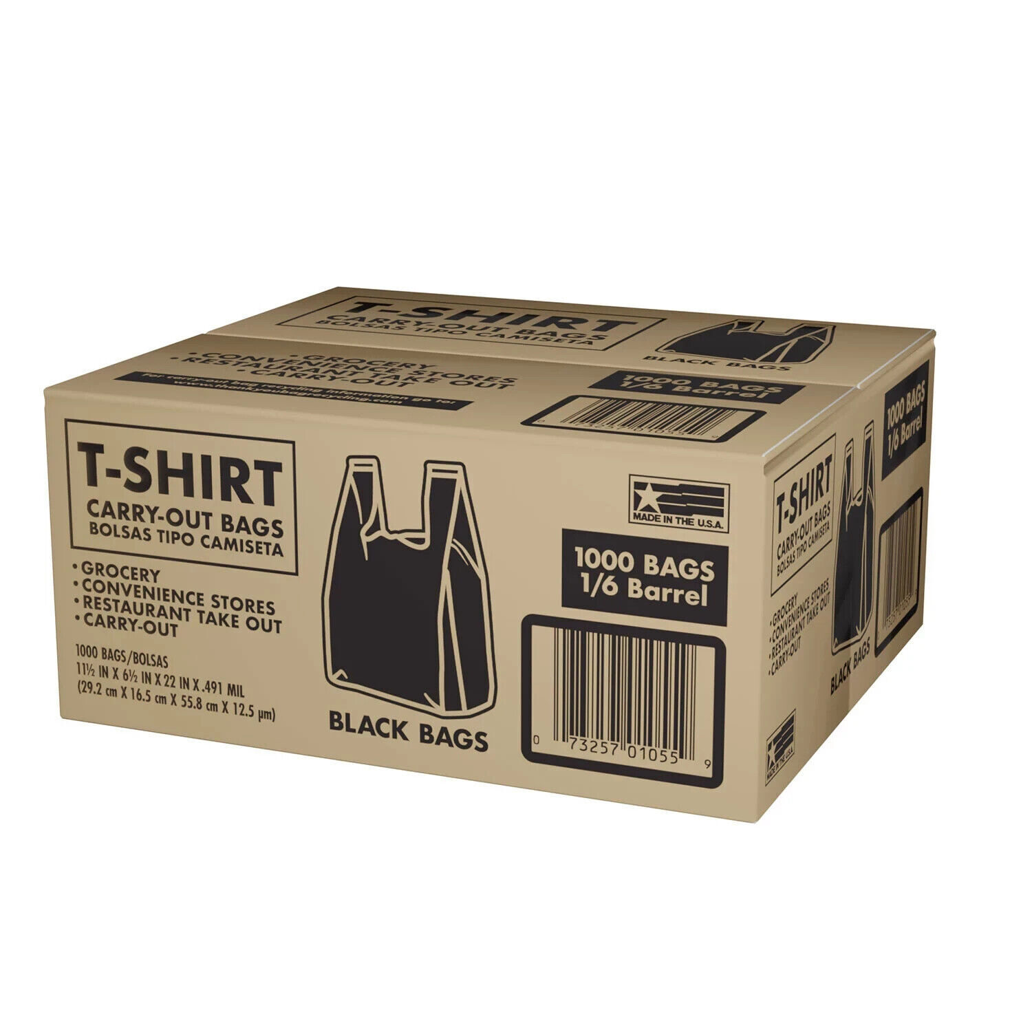 Poly America Black T-Shirt Carryout Bags 11.5″ x 6.5″ x 22″ 1000 Ct. TSSM10006B