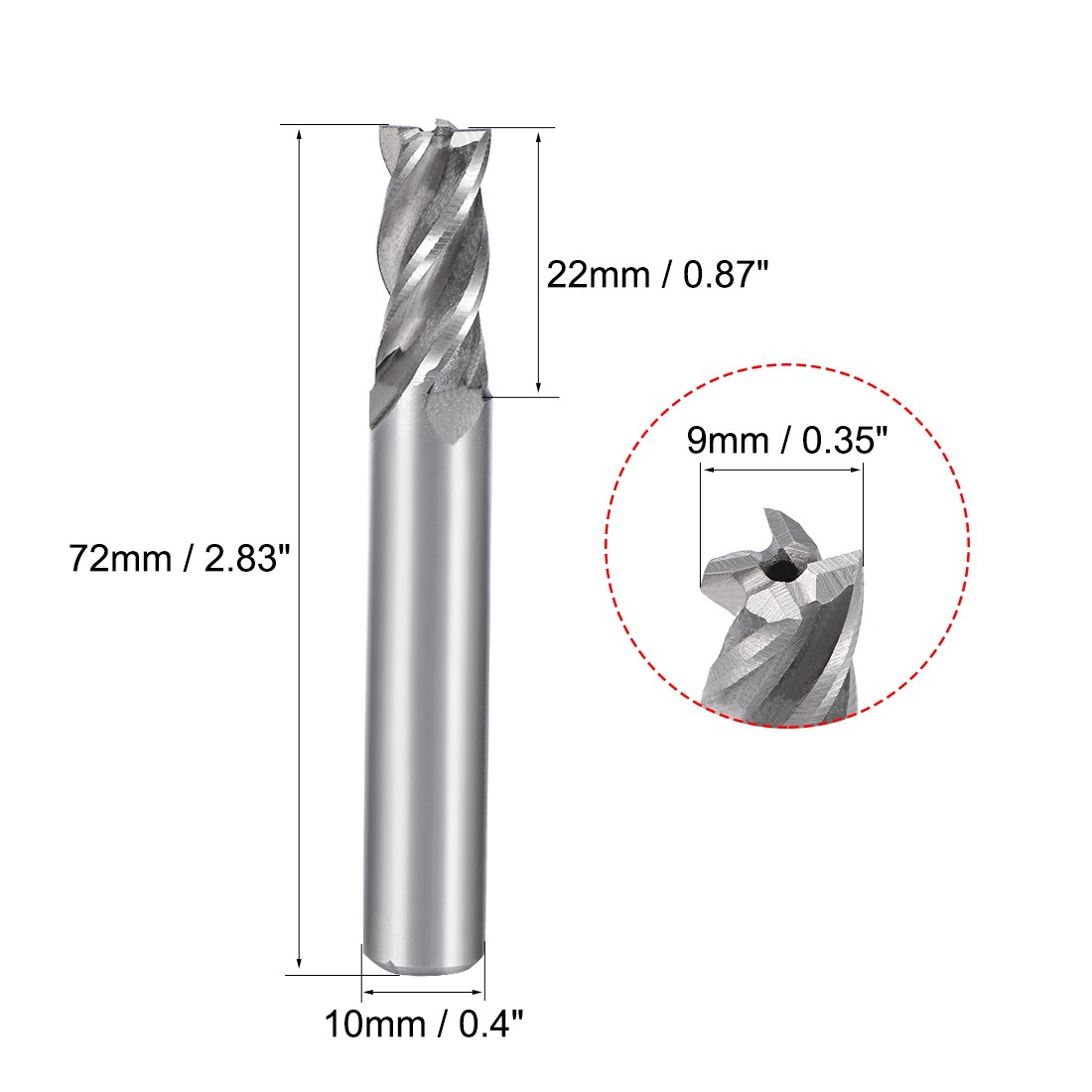 HSS-AL 4 Flute Straight End Mill Cutter CNC Router Bits 9 x 10 x 22mm