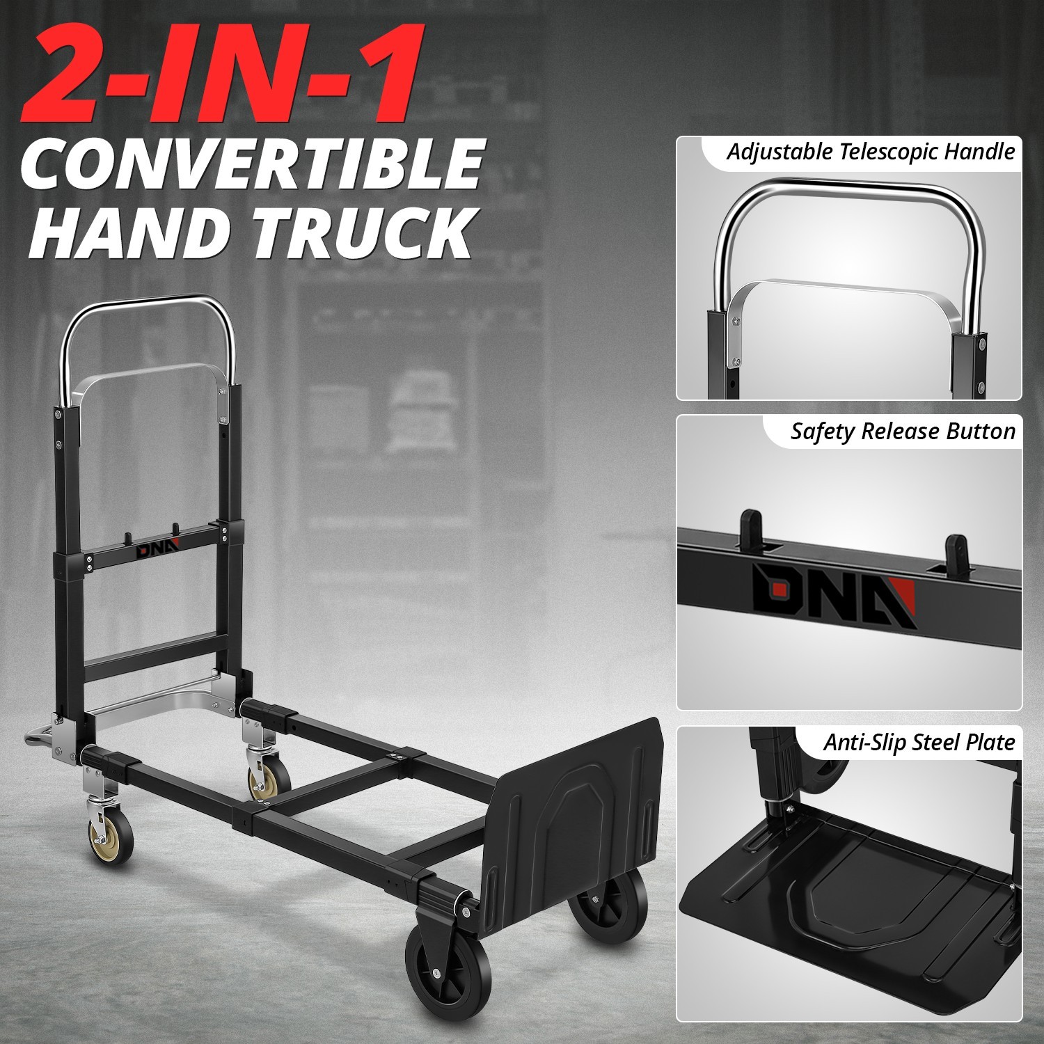 2-IN-1 660lbs Heavy Duty Aluminum Steel Folding Hand Truck Luggage Trolley Cart