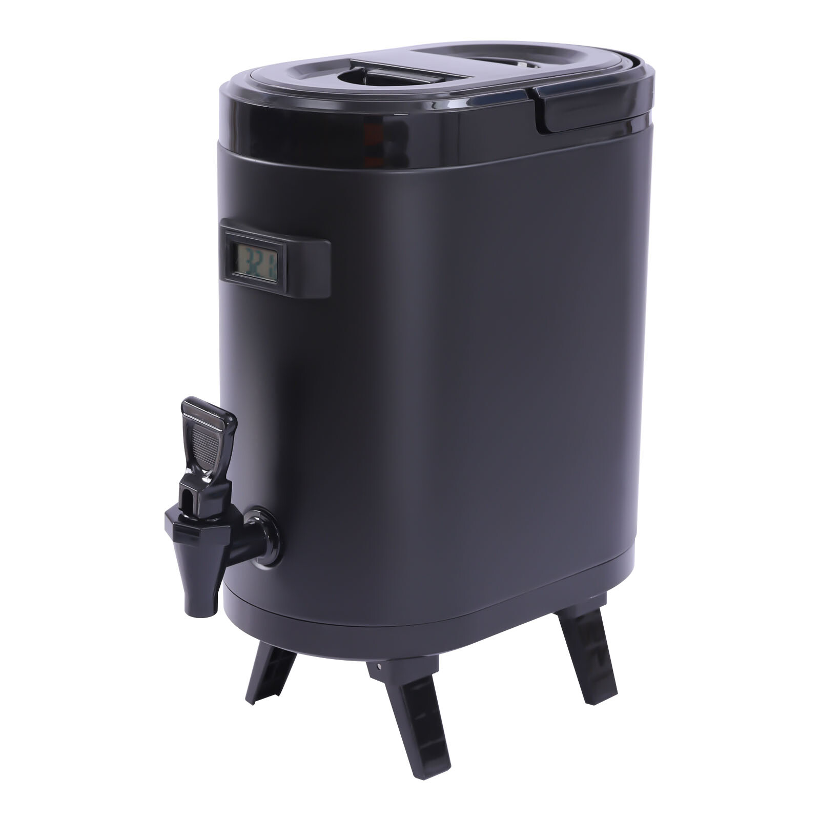 11.42*7.09*12.6in 2.11Gal Black Oval Insulated Beverage Dispenser W/ Thermometer