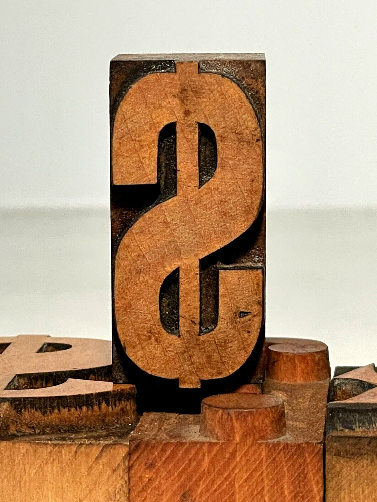 Vintage WOOD $ DOLLAR SIGN $ Letterpress MONEY LETTER PRINT TYPE Printing
