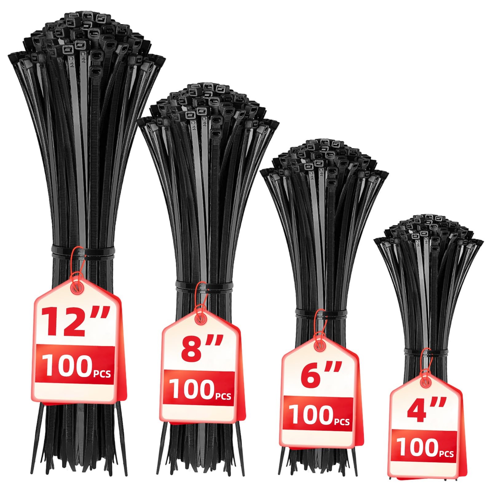 400Piece Assorted Black Nylon Cable Tie Set
