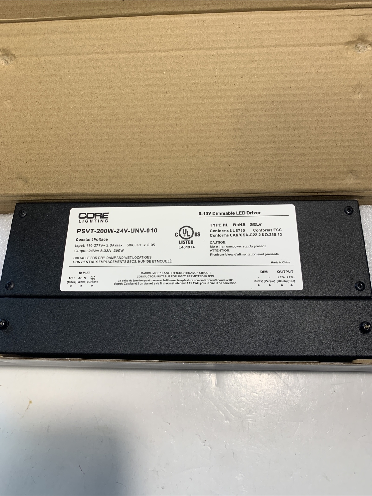 Core Lighting PSVT-200W-24V-UNV-010, 0-10V DIMMABLE LED DRIVER