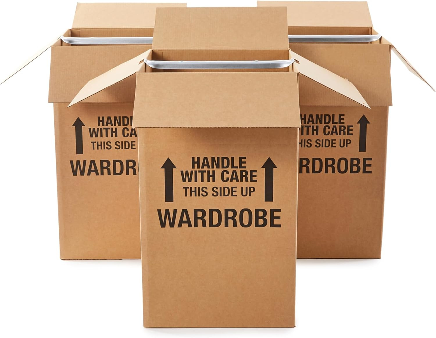 Sturdy Wardrobe Moving Boxes, 20″ X 20″ X 34″, Brown, 3-Pack | with Hanger Bar,