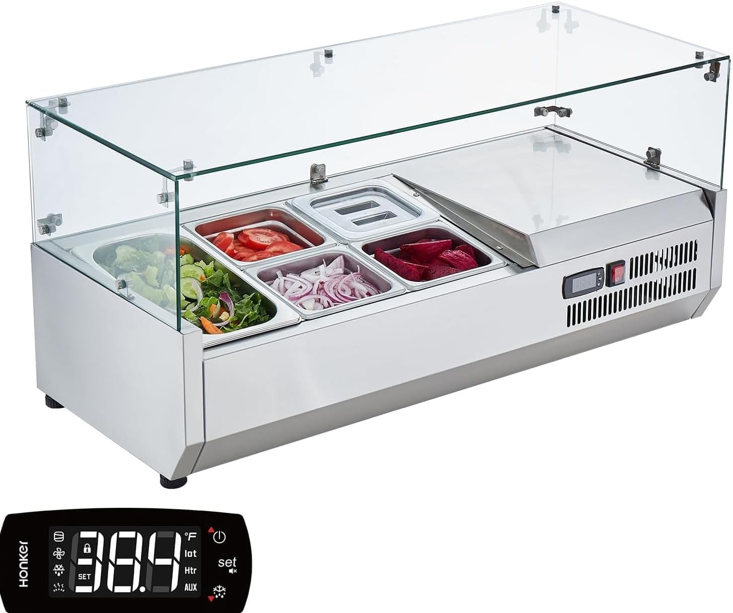 🔥130W Refrigerated Condiment Prep Station, Commercial Countertop Condiment Stat