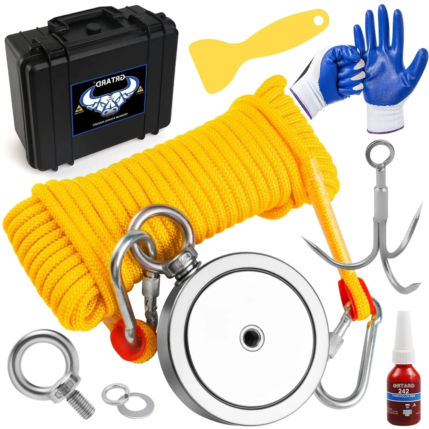 2625 lbs Fishing Magnet Kit Double Sided Magnet Fishing Kit and Rope with Case