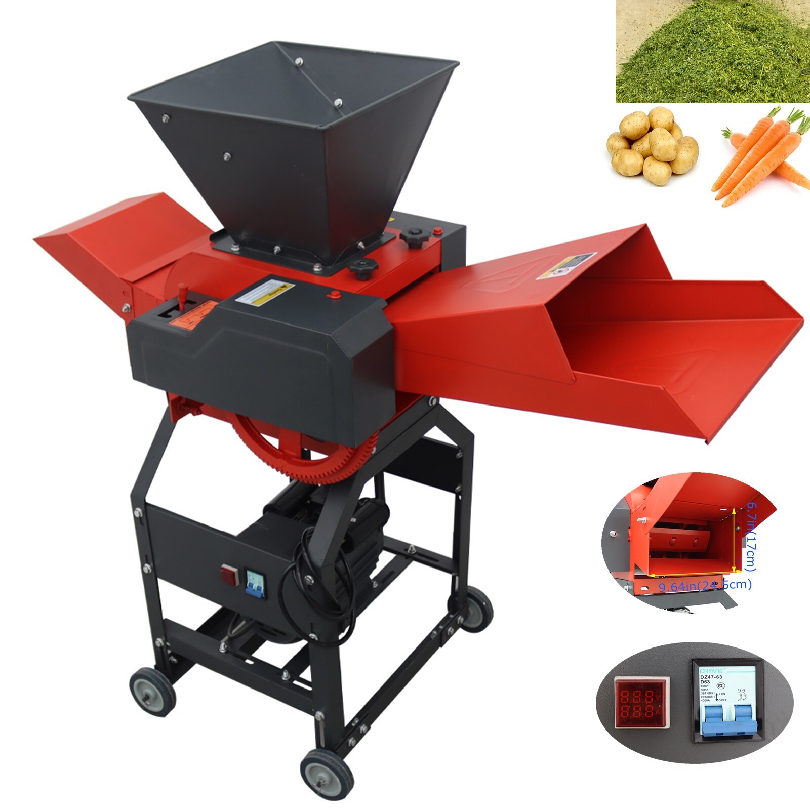 4Blade Electric Hay Cutter Pulverizer Straw Carrot Crush Machine 400-800kg/h220V