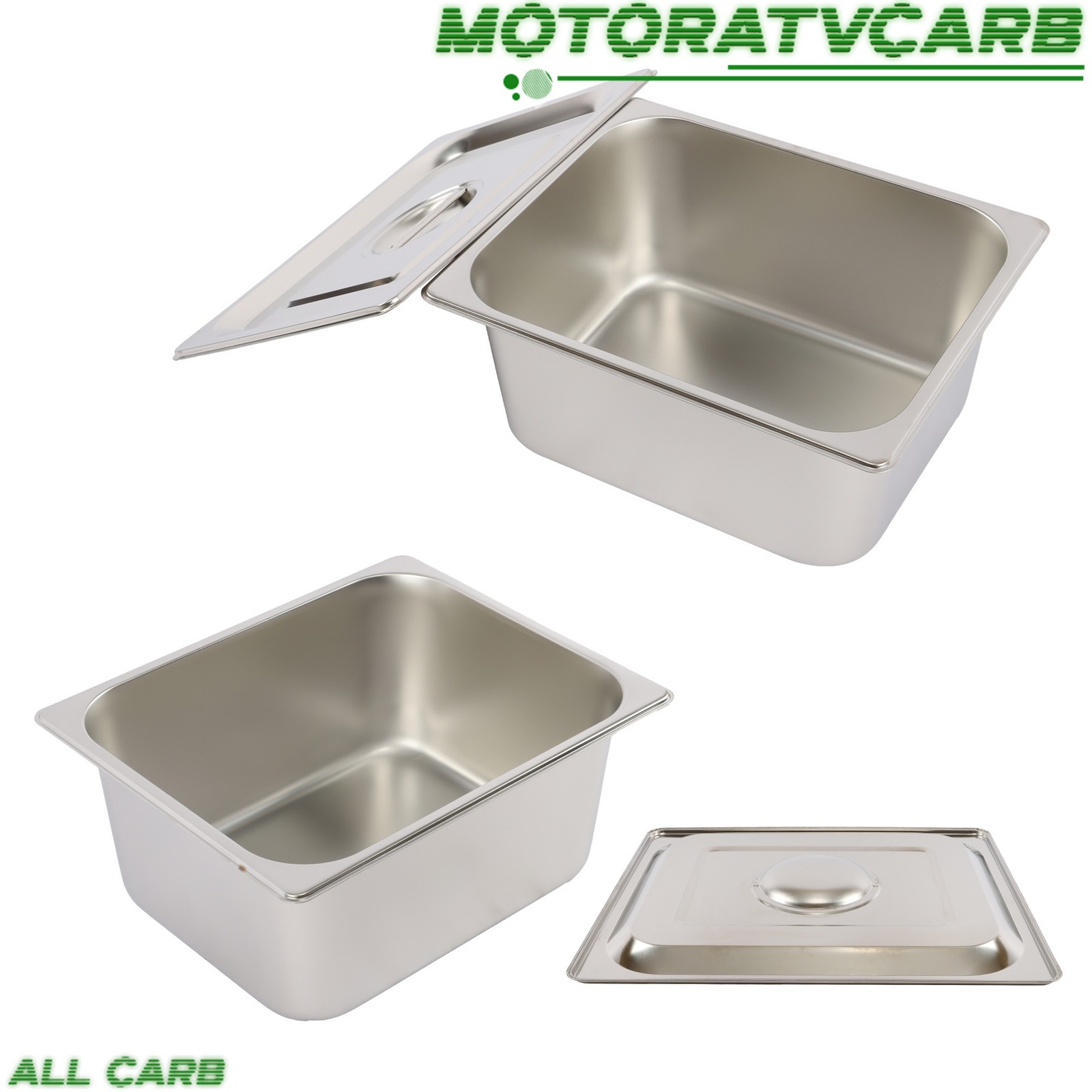 ALL-CARB 2 Stainless Steam Hotel Pans With Lids 1/2 Size 6″ Deep Thickened