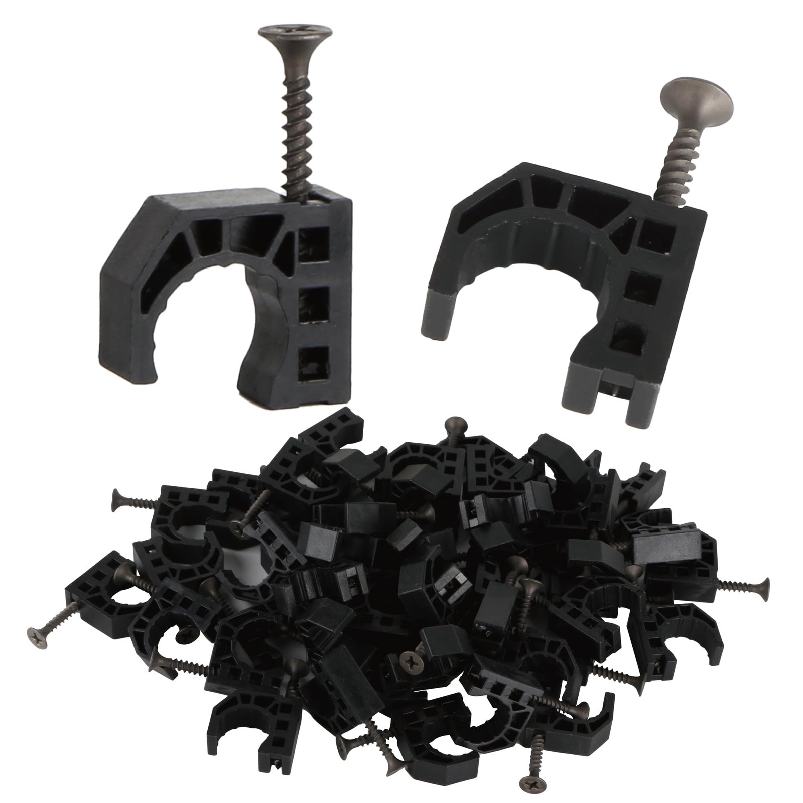 50 Pack 5/8″ J~Hook PEX Pipe Clamps with Screws, Black