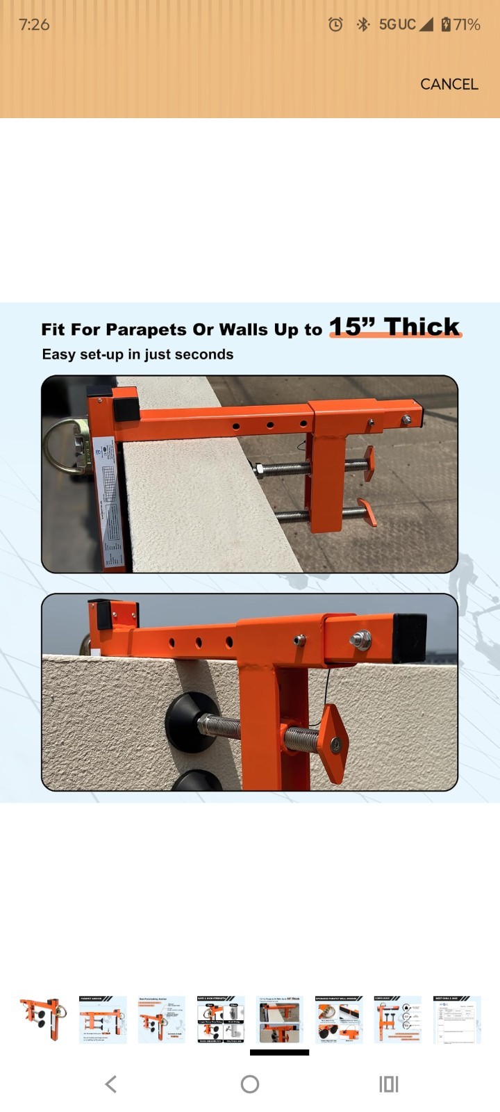 Fall Protection Non-Penetrating Parapet Anchor for Temporary,Fits Parapet Walls