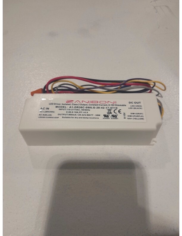 LED ES Driver LD038H-CU9042-Q38PConstant Current 38W-36-42VDC, 900mA 1-10V Dim