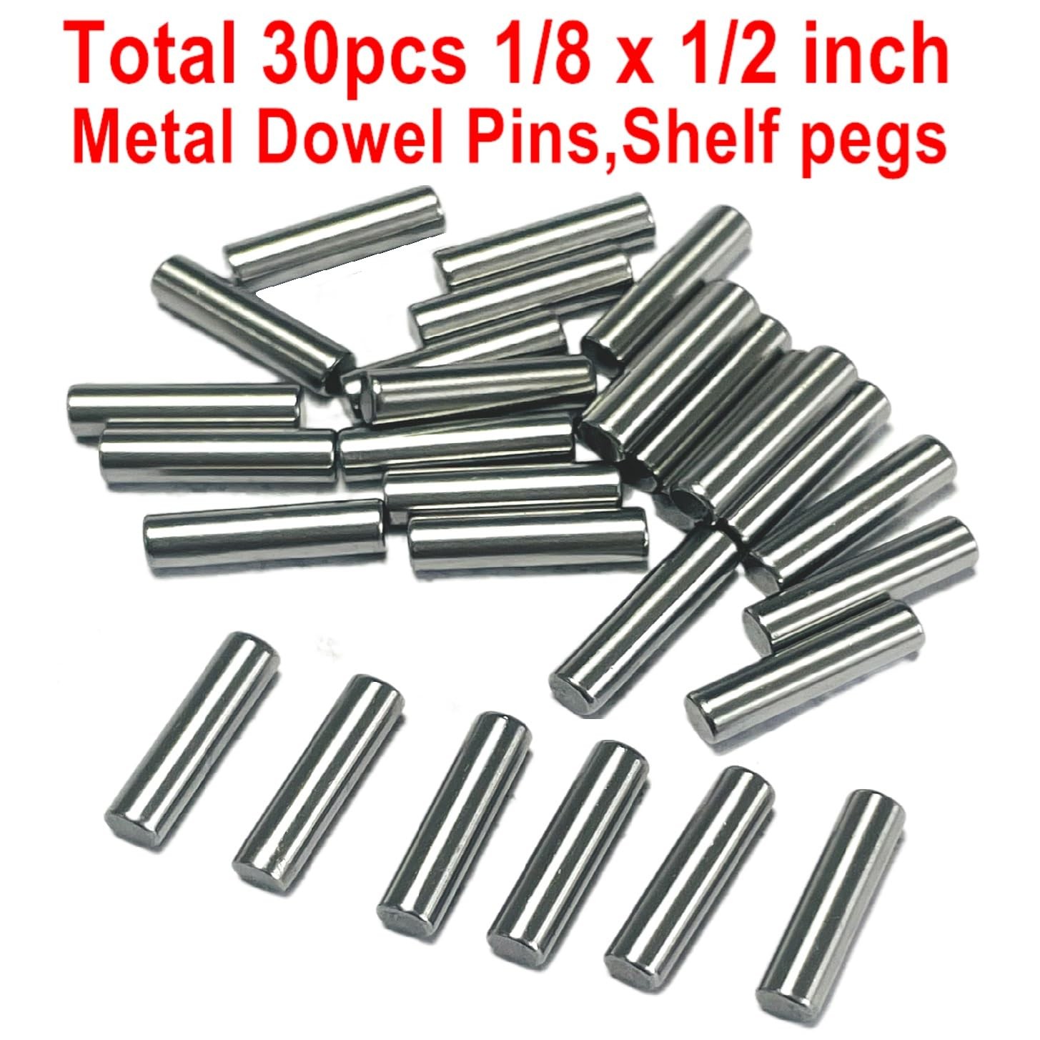 30PCS 1/8 X 1/2 Dowel Pins,1/8 Inch X 1/2 Inch Metal Dowel Pins,Shelf Pegs