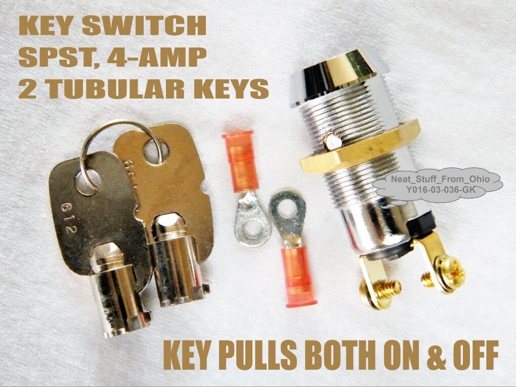 ALARM SYSTEM KEY SWITCH (ROUND KEY) MAINTAINED, 2-KEYS, SPST 4AMP@125, ON & OFF