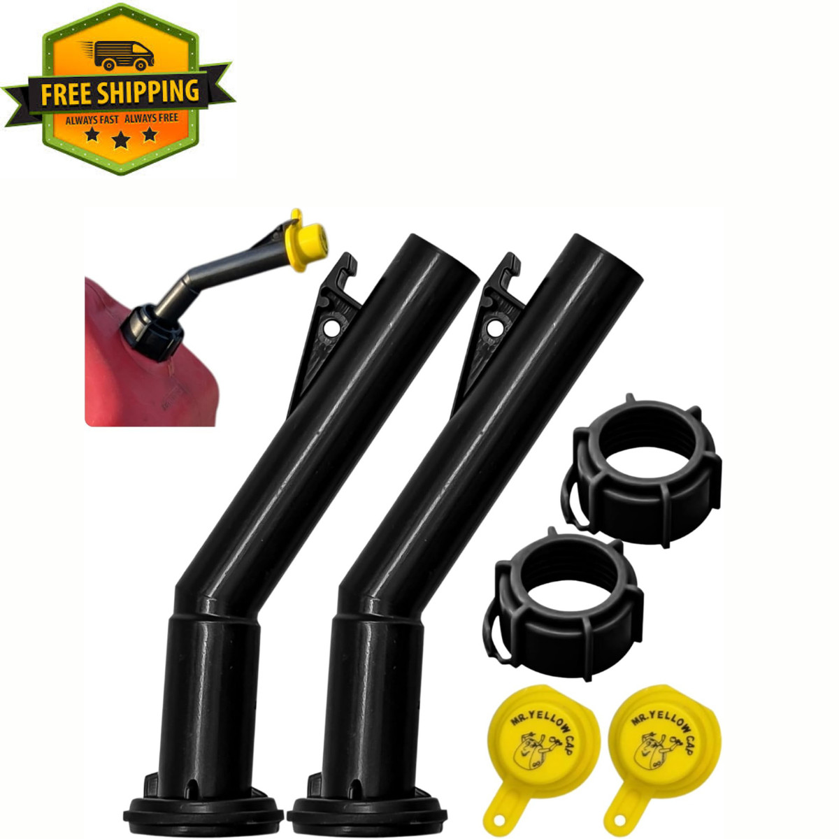 Gas Can Spout Replacement for Old Style Blitz Containers-2 Nozzles, Caps & Rings