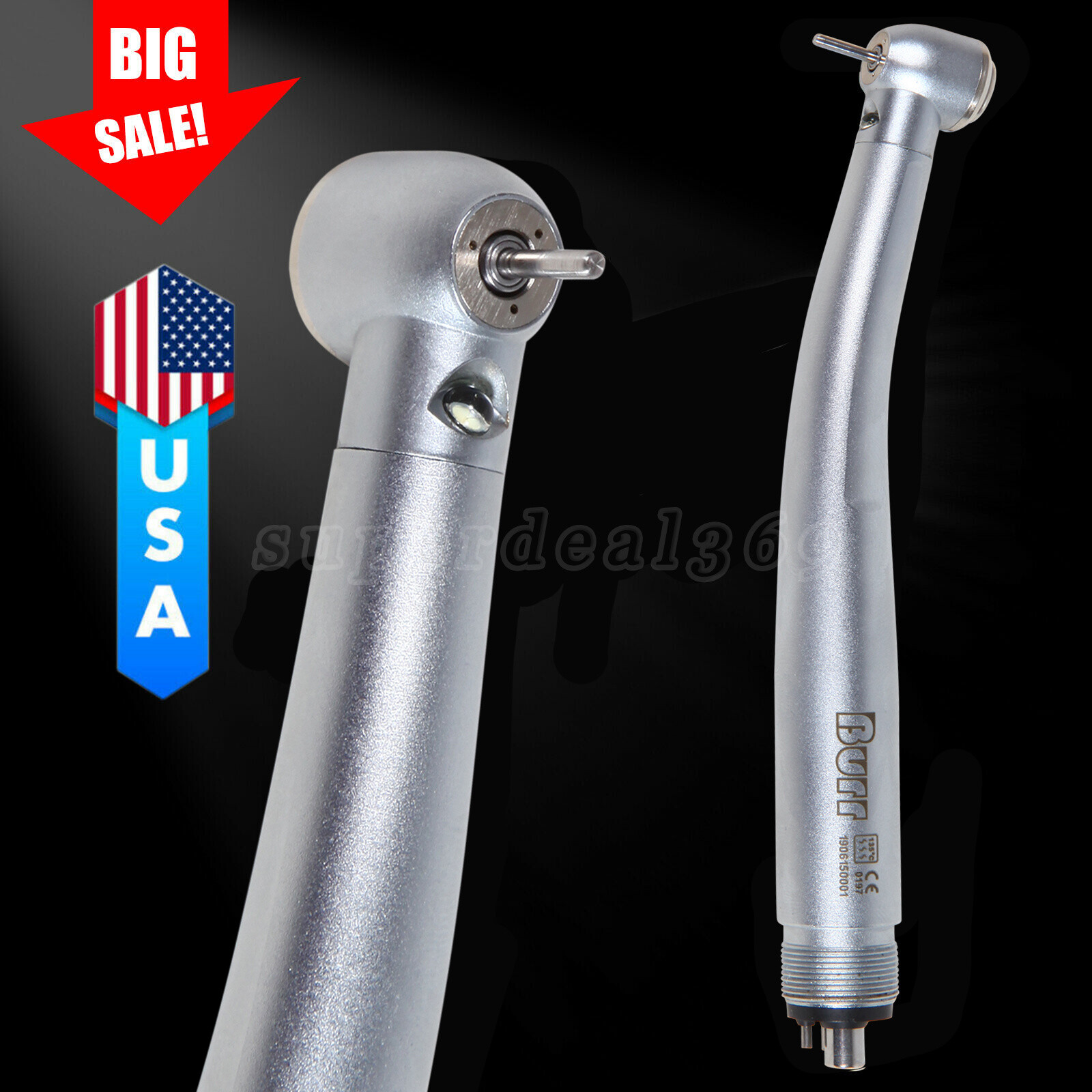 LED E-generator Dental Fiber Optic High Speed Handpiece Push 3 Spray 4Hole UDM4