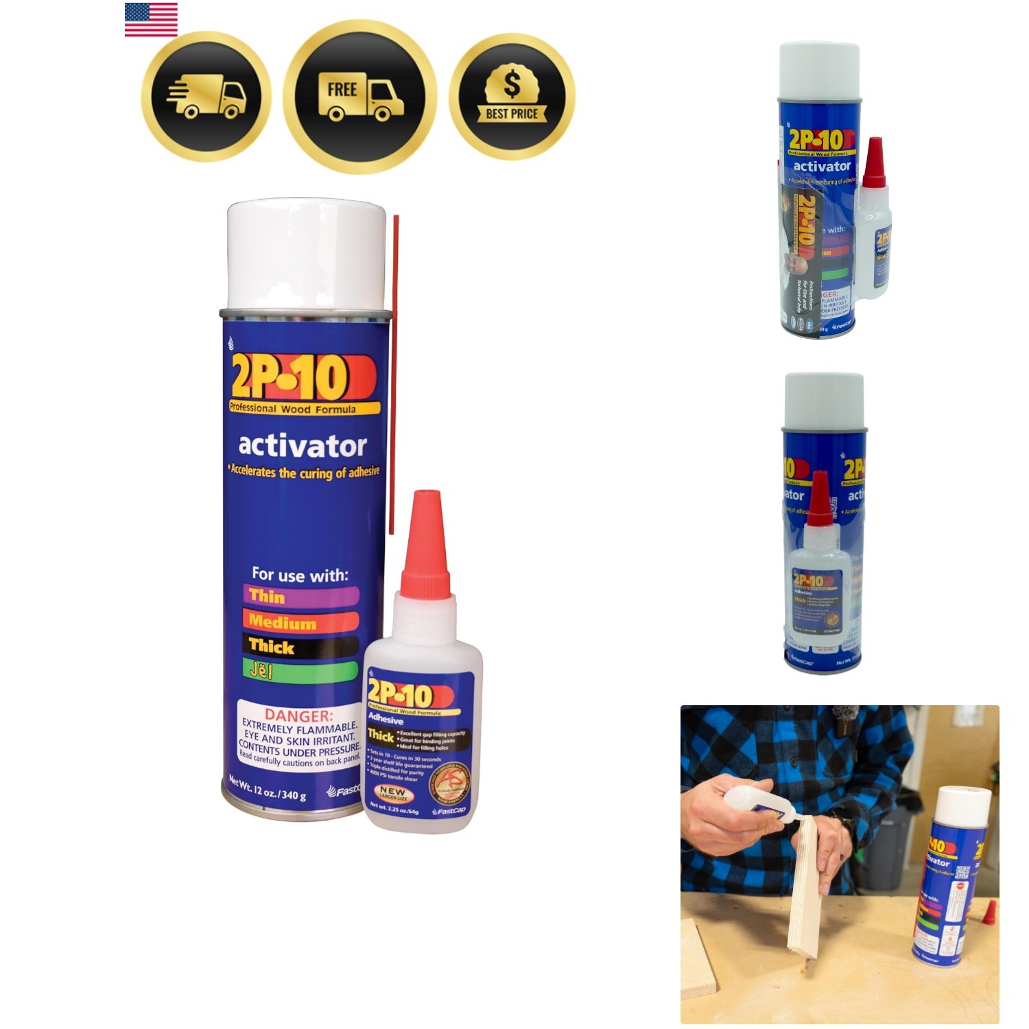 2P-10 SoloKit – Instant Adhesive & Activator Set Professional Woodworking Glu…