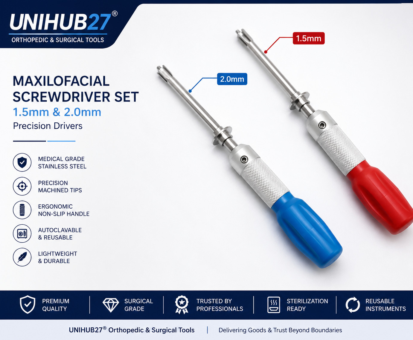 Maxillofacial 1.5mm, 2.0mm & 2.5mm Screwdriver Orthopedic Instrument