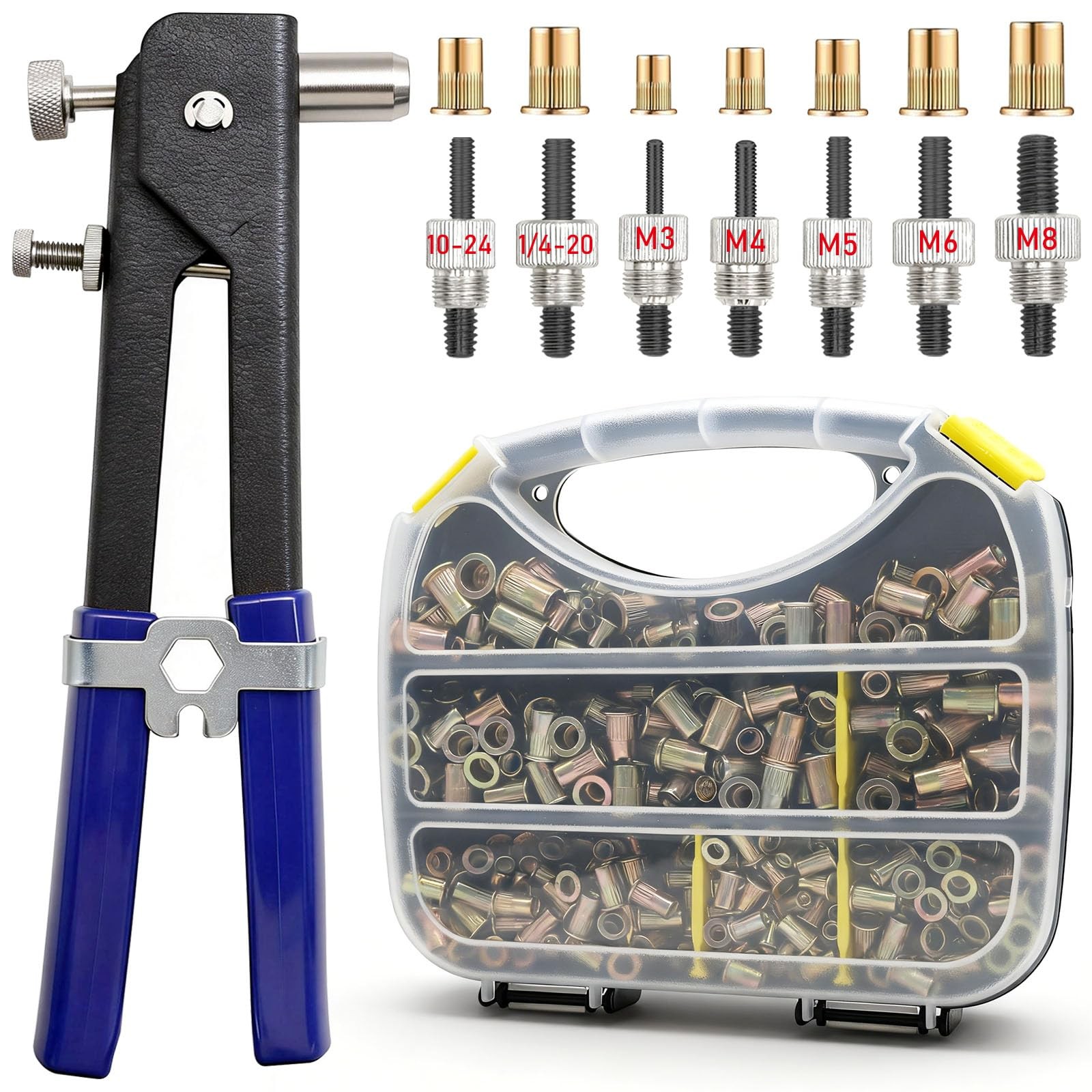 455Pcs Rivet Nut Tool Kit, Rivnut Tool Kit with 7 SAE and Metric Mandrels (10…