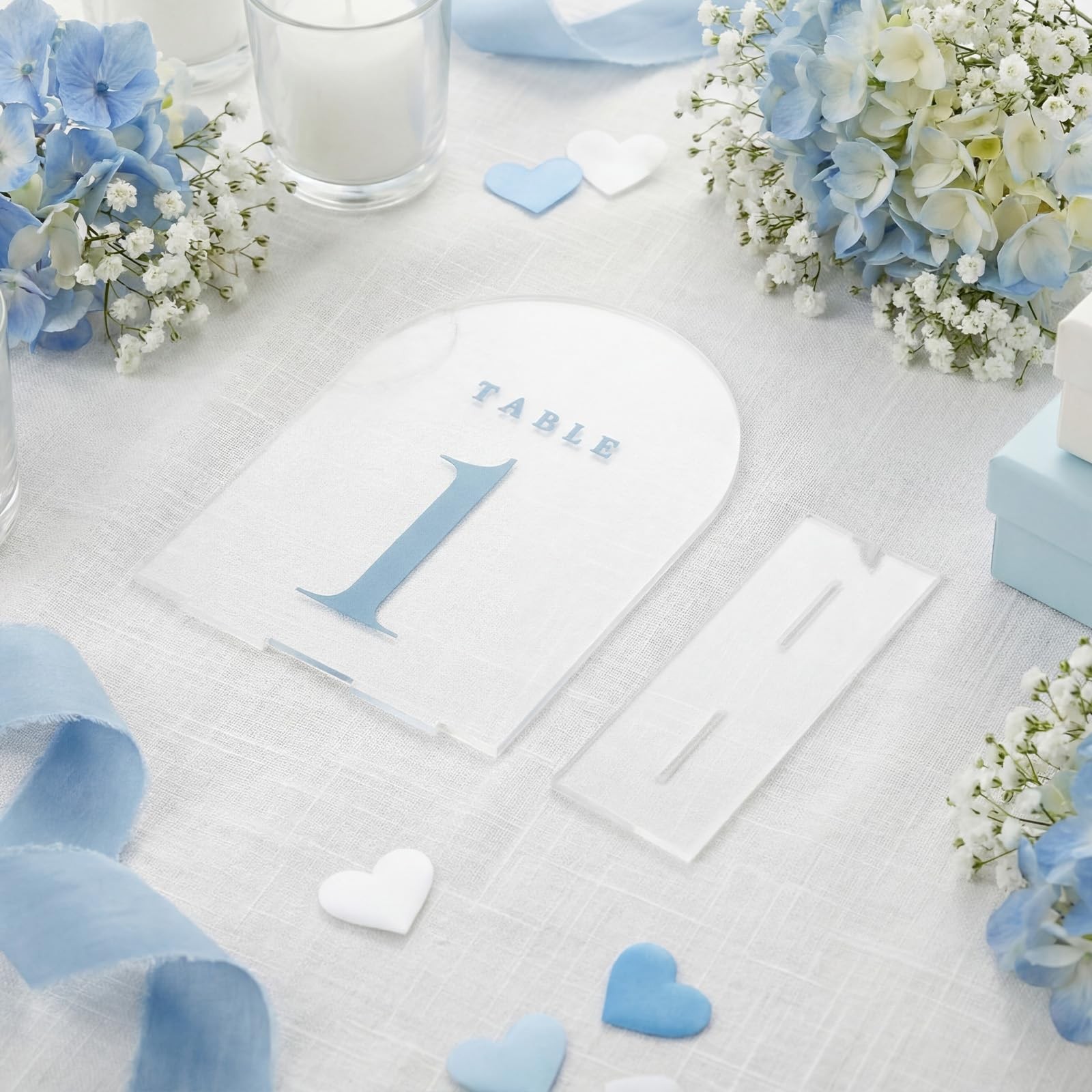 15 PCS 5×7 Inch Dusty Blue Frosted Arch Wedding Table Numbers 115 Stands