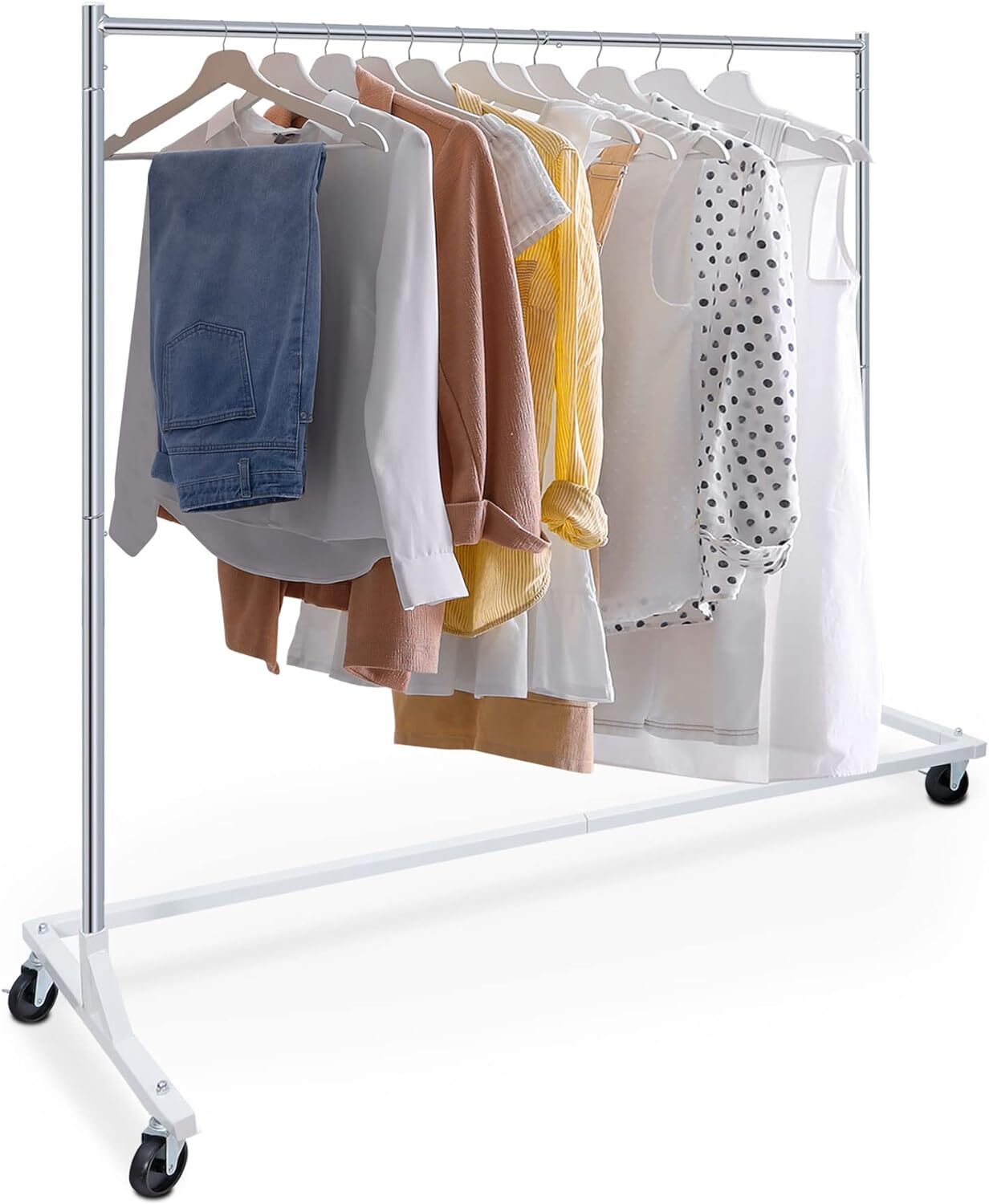 Heavy Duty Steel Clothes Rack Rolling Garment Z Clothing Rack W/Lockable Casters