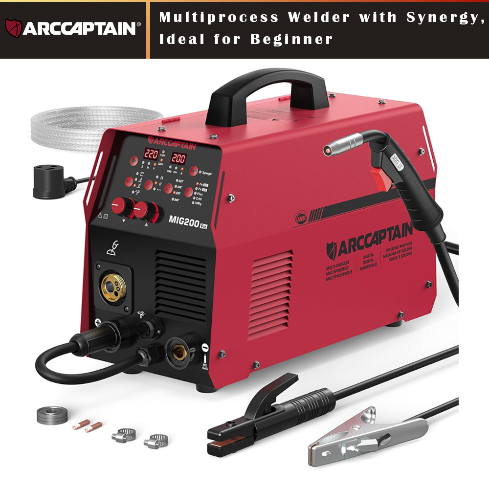 ARCCAPTAIN 200A MIG Welder 6 in 1 Welding Machine Gas/Flux/Lift TIG/MMA/Spot