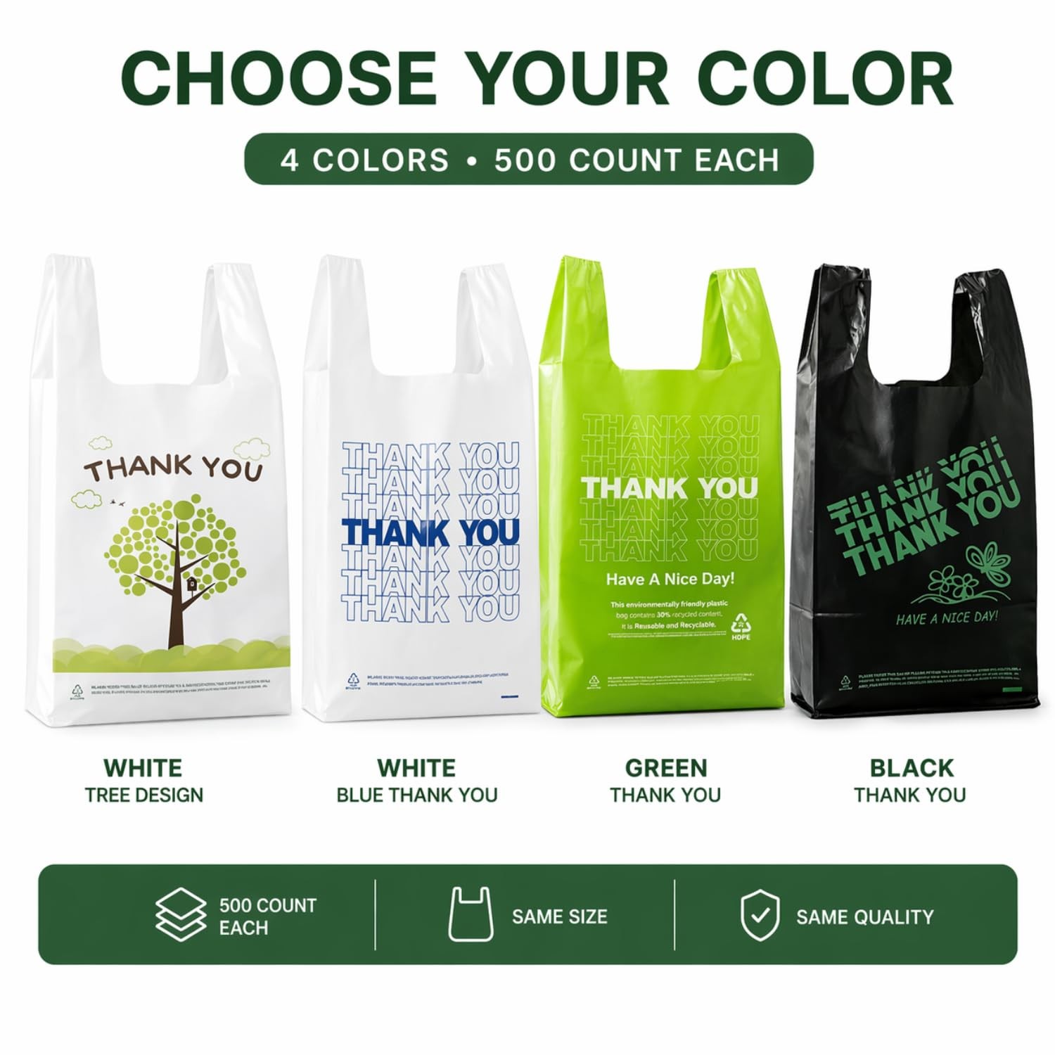 YoYoRain 500 Count Plastic T-Shirt Bags, 11″ x 6″ x 21″, White, Grocery & Tak…