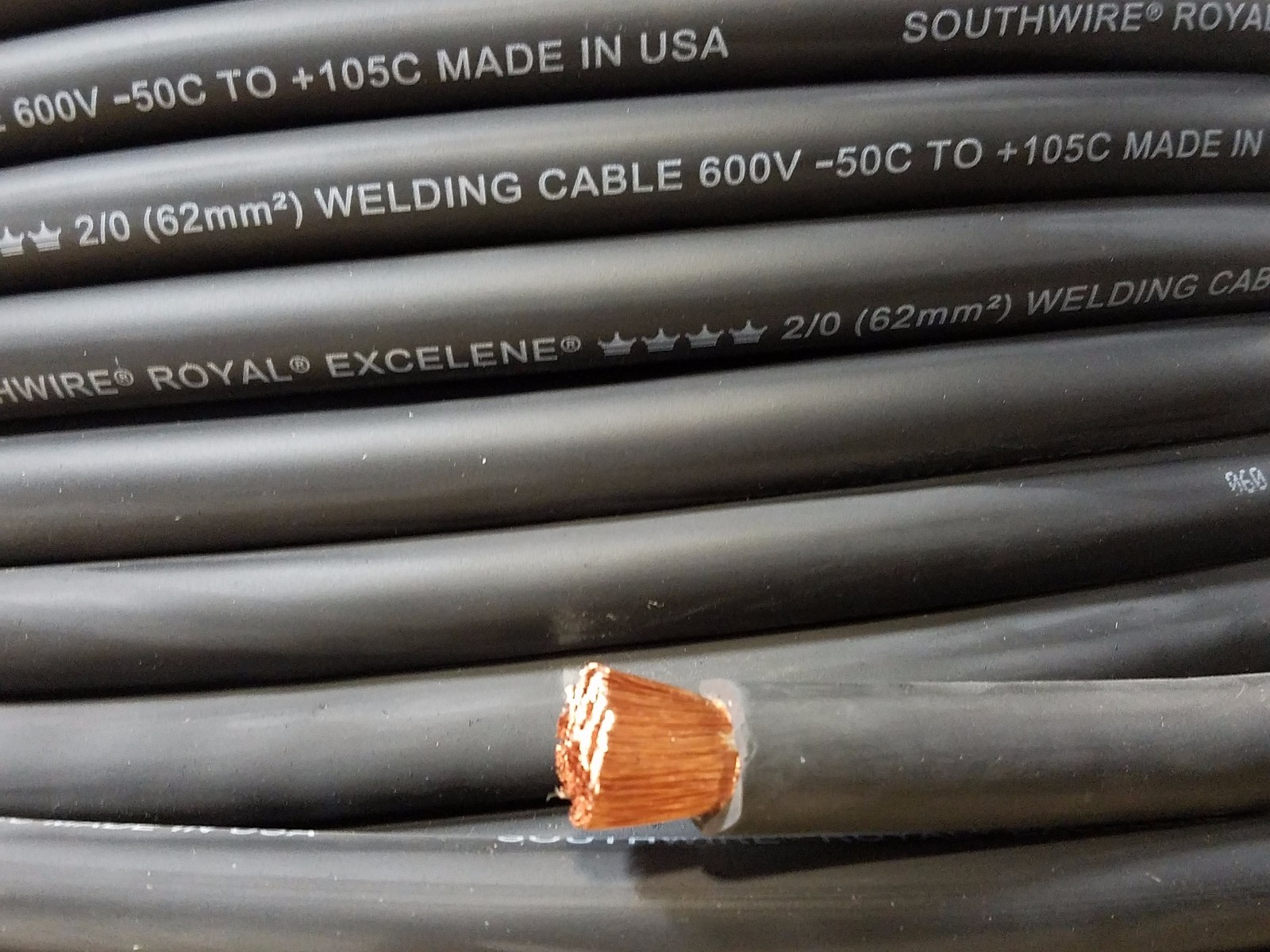 2/0 EXCELENE WELDING BATTERY CABLE BLACK 600V USA 105c EPDM JACKET 125′ ft