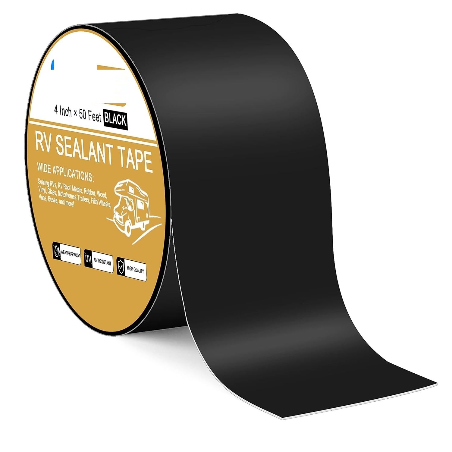 4″ x 50FT Butyl RV Roof Sealant Tape Waterproof Black Repair Tape Weatherproof