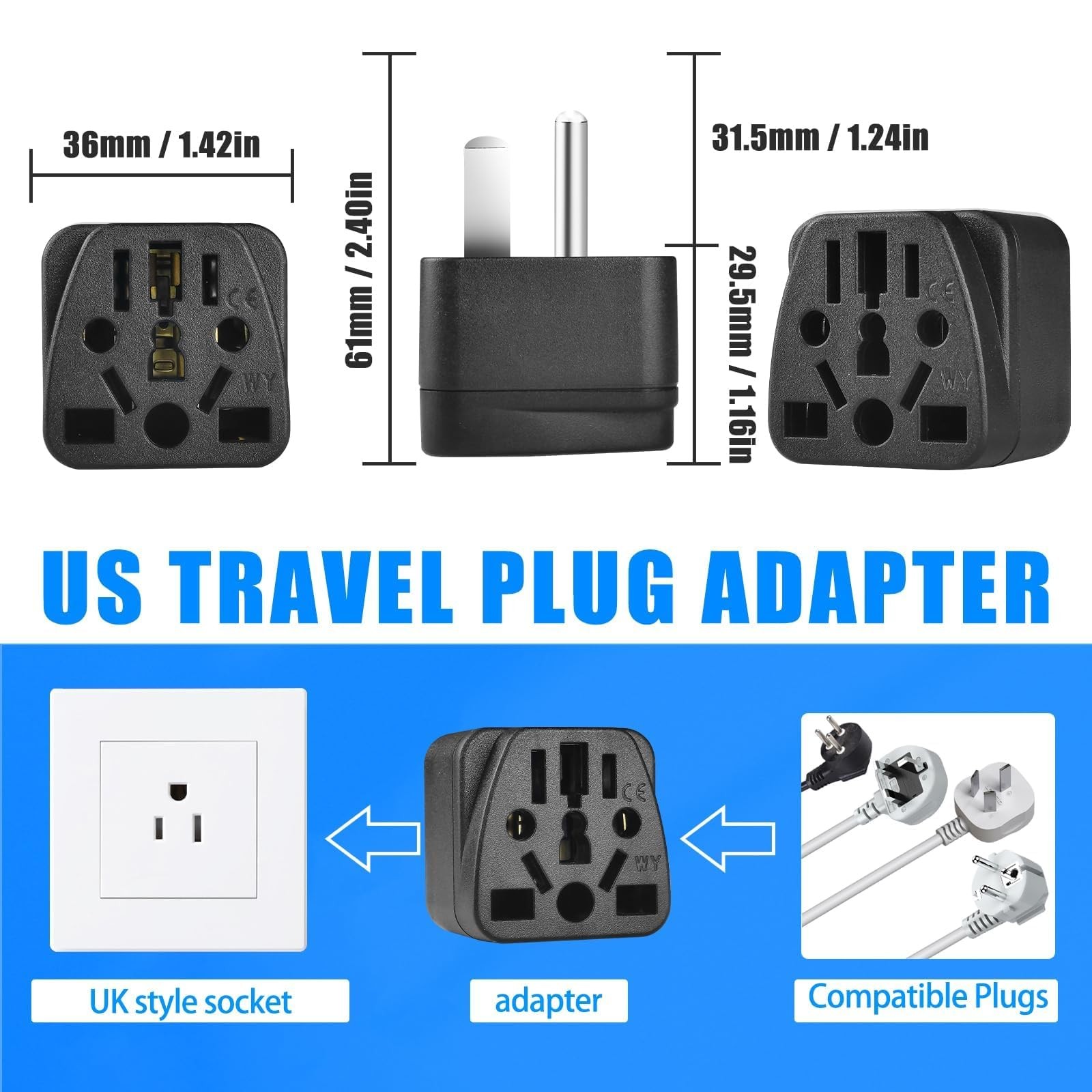 European to US Plug Adapter, 2 Pack US Travel Plug Adapter, UK to US Plug Adapte