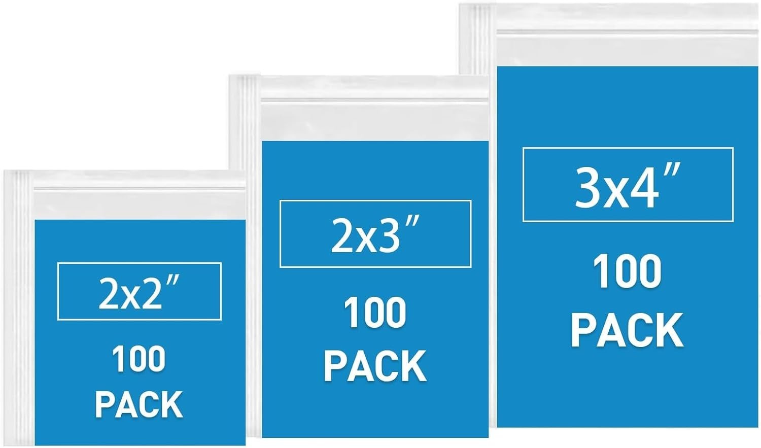 Small Plastic Bags, 300 PCS Mini Baggies 3 Assorted Sizes 2×2 2×3 3×4 Inch