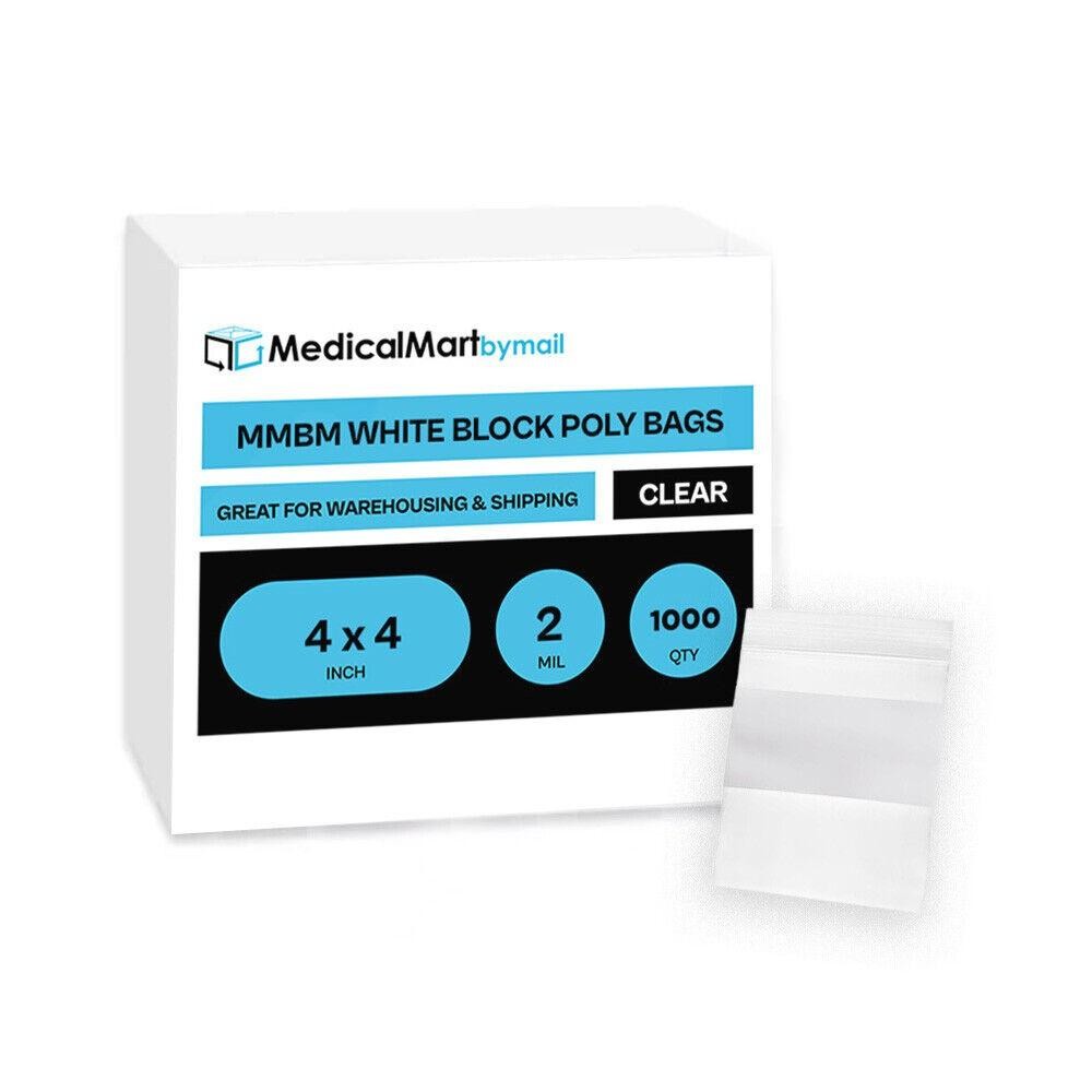 1000 Clear 2 Mil Reclosable Plastic Poly Bags Top Seal 4″ x 4″ with White Block