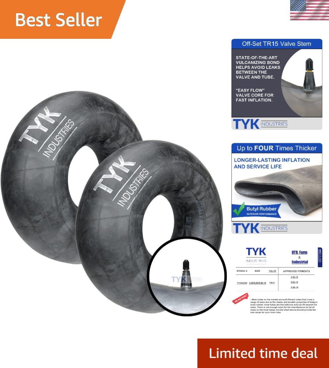 2x 4.00/5.00/5.90-15 Tri Rib Inner Tubes with TR15 Valve Stems – 3-