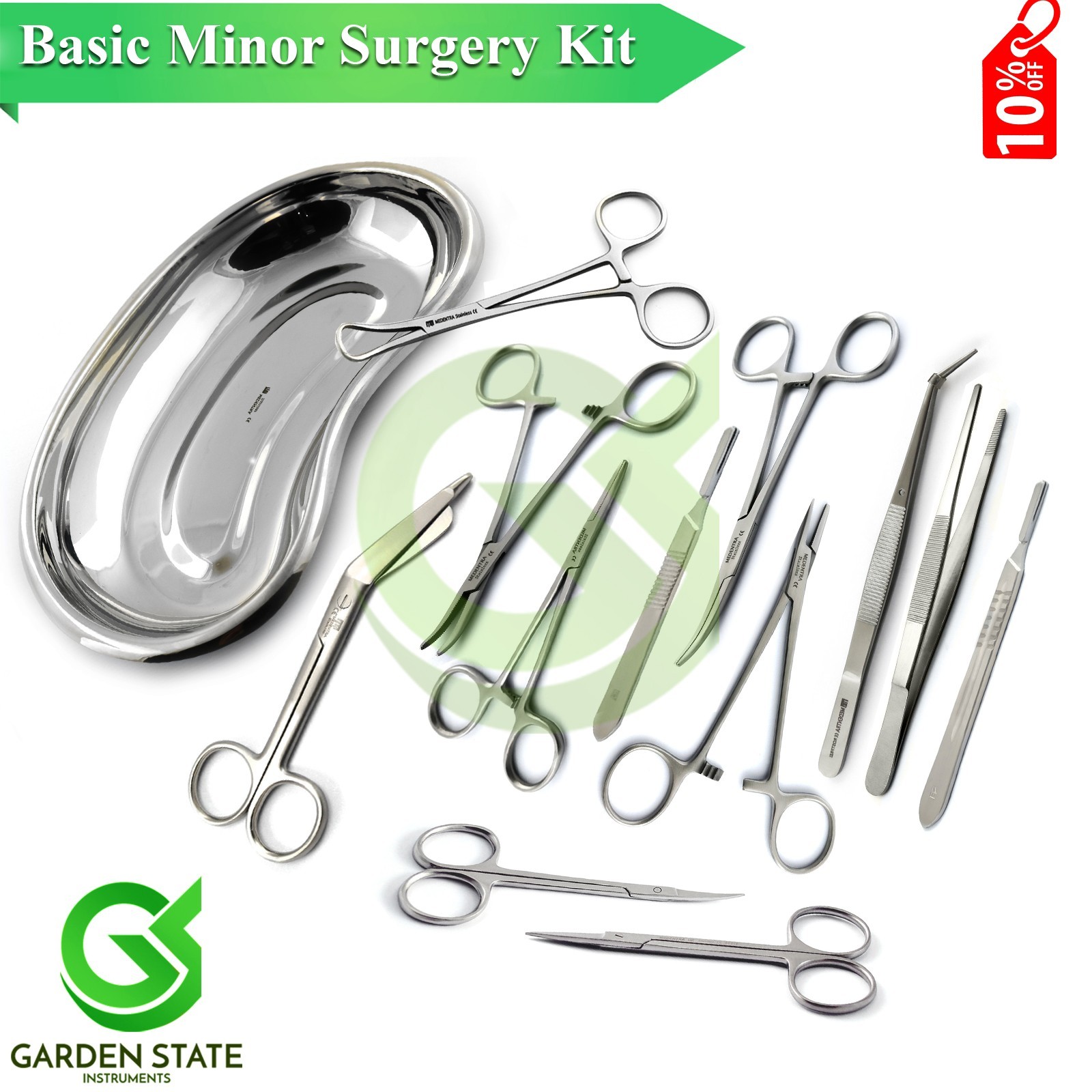 Basic Minor Surgery Kit Of 13 Pieces Dissect Surgical Instruments Kidney Tray