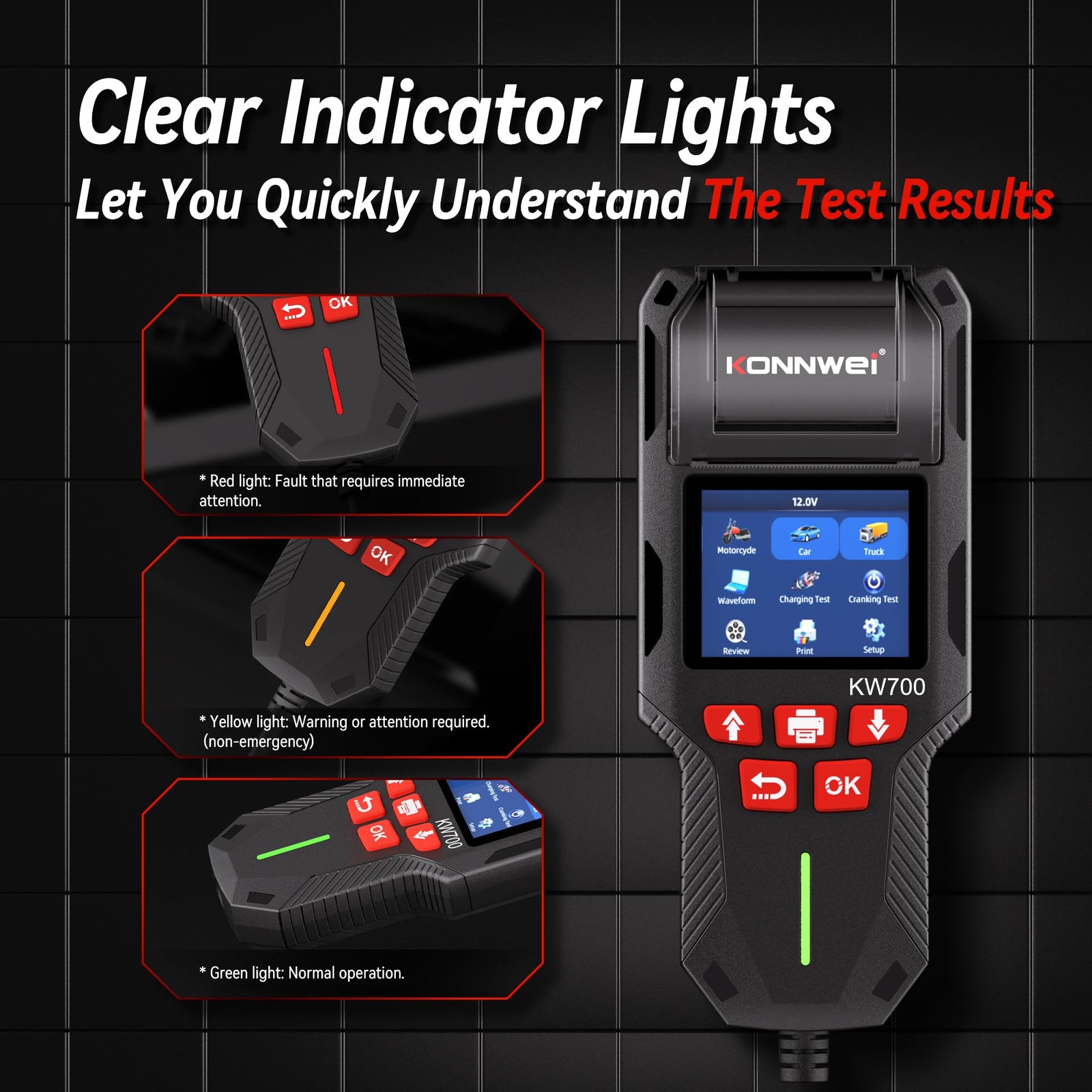 KONNWEI Car Battery Tester with Printer, 12V 24V Automotive Battery Load Test…
