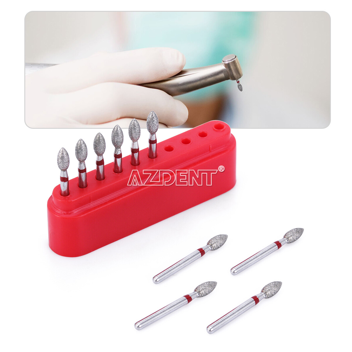 50pcs AZDENT Dental FG Diamond Burs Football #368-023F Fine Red High Speed